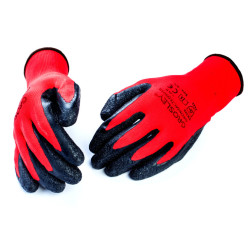 **GR69002/GRONMCZE10010 # Rękawice poliestrowe pokryte lateksem, czerwone 10/XL - 12par