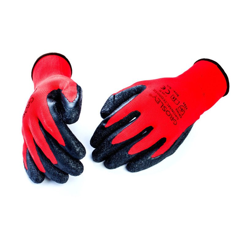 **GR69002/GRONMCZE10010 # Rękawice poliestrowe pokryte lateksem, czerwone 10/XL - 12par