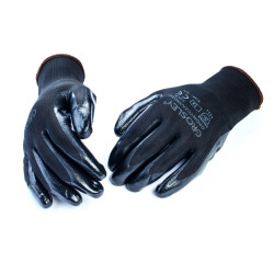 **GR69004/GRONYCZA10010 # Rękawice poliestrowe pokryte nitrylem, czarne 10/XL - 12par