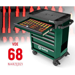 WÓZEK NARZĘDZIOWY 7 SZUFLAD ST95113G PRO ZIELONY + 68 NARZĘDZI IZOLOWANYCH VDE W PIANKACH