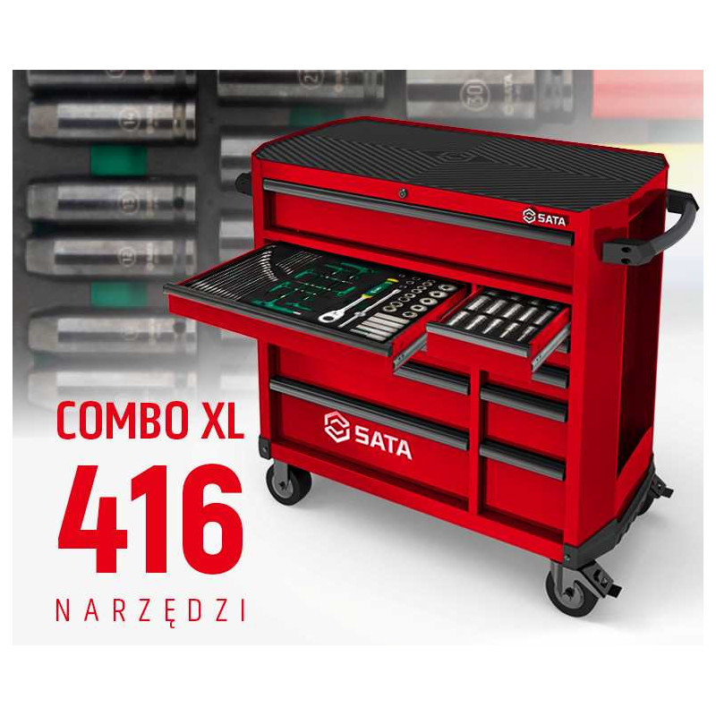 WÓZEK NARZĘDZIOWY 11 SZUFLAD ST95114G PRO CZERWONY +  ST09929G-XL ZESTAW WKŁADEK PIANKOWYCH EVA COMBO XL 416 NARZĘDZI