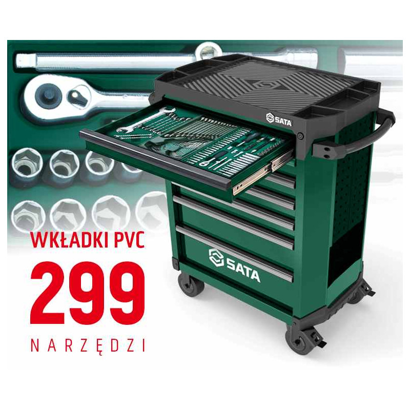 WÓZEK NARZĘDZIOWY 7 SZUFLAD ST95113G PRO ZIELONY + 299 NARZĘDZI WE WKŁADKACH 