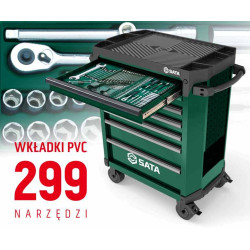WÓZEK NARZĘDZIOWY 7 SZUFLAD ST95113G PRO ZIELONY + 299 NARZĘDZI WE WKŁADKACH