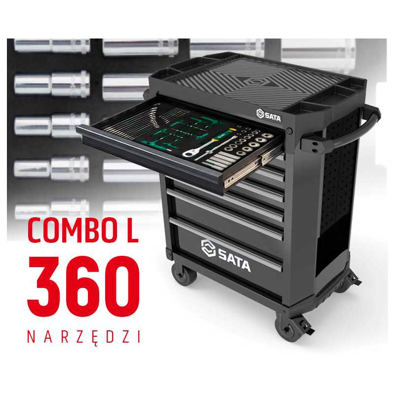 WÓZEK NARZĘDZIOWY 7 SZUFLAD ST95113G PRO CZARNY + ST09929G-L ZESTAW WKŁADEK PIANKOWYCH EVA COMBO L 360 NARZĘDZI