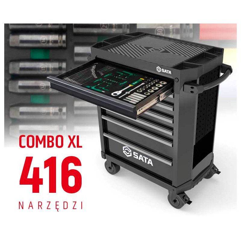 WÓZEK NARZĘDZIOWY 7 SZUFLAD ST95113G PRO CZARNY +  ST09929G-XL ZESTAW WKŁADEK PIANKOWYCH EVA COMBO XL 416 NARZĘDZI
