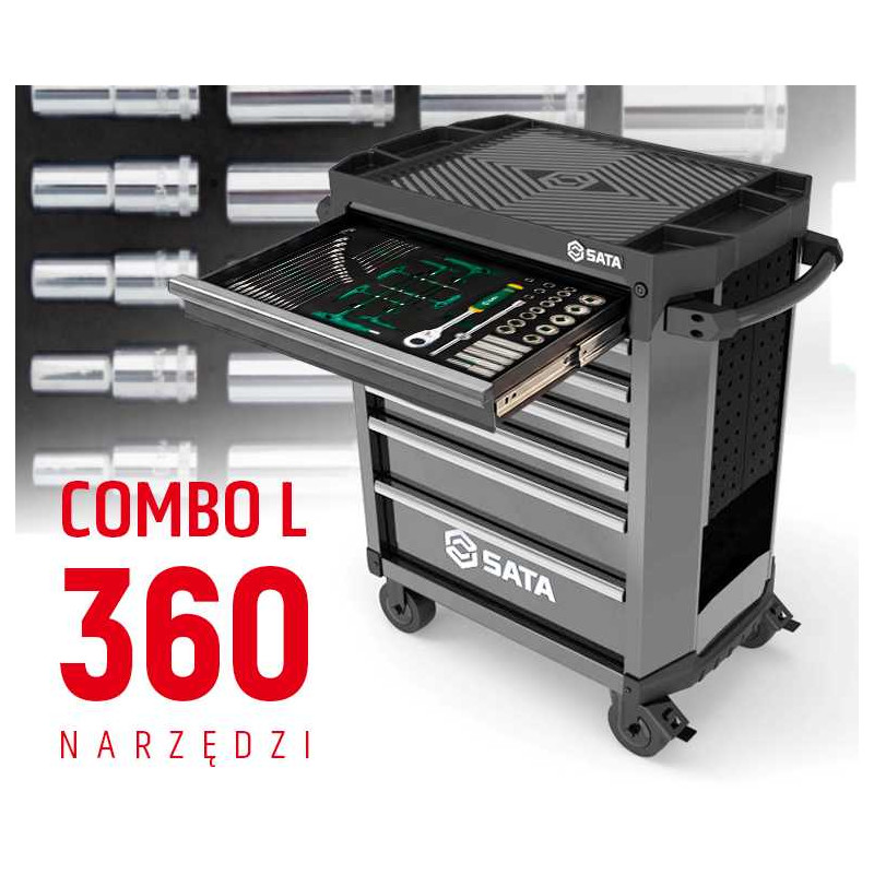 WÓZEK NARZĘDZIOWY 7 SZUFLAD ST95113G PRO SZARY + ST09929G-L ZESTAW WKŁADEK PIANKOWYCH EVA COMBO L 360 NARZĘDZI