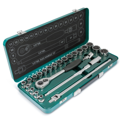ZESTAW 25 CZ. KLUCZY NASADOWYCH 1/2" 12- KĄTNE W METALOWEJ KASECIE