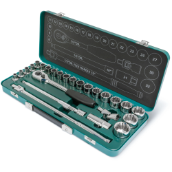 ZESTAW 25 CZ. KLUCZY NASADOWYCH 1/2" 12- KĄTNE W METALOWEJ KASECIE