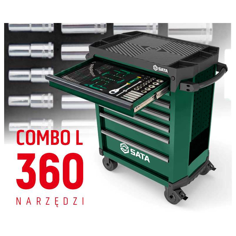 WÓZEK NARZĘDZIOWY 7 SZUFLAD ST95113G PRO ZIELONY +  ST09929G-L ZESTAW WKŁADEK PIANKOWYCH EVA COMBO L 360 NARZĘDZI