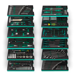 WÓZEK NARZĘDZIOWY 7 SZUFLAD ST95113G PRO ZIELONY +  ST09929G-M ZESTAW WKŁADEK PIANKOWYCH EVA COMBO M 247 NARZĘDZI