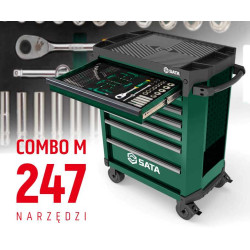 WÓZEK NARZĘDZIOWY 7 SZUFLAD ST95113G PRO ZIELONY +  ST09929G-M ZESTAW WKŁADEK PIANKOWYCH EVA COMBO M 247 NARZĘDZI