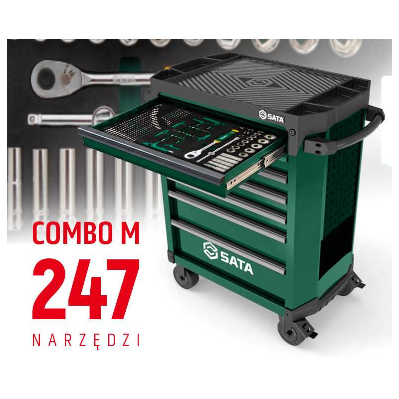 WÓZEK NARZĘDZIOWY 7 SZUFLAD ST95113G PRO ZIELONY +  ST09929G-M ZESTAW WKŁADEK PIANKOWYCH EVA COMBO M 247 NARZĘDZI