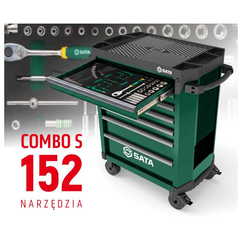 WÓZEK NARZĘDZIOWY 7 SZUFLAD ST95113G PRO ZIELONY +  ST09929G-S ZESTAW WKŁADEK PIANKOWYCH EVA COMBO S 152 NARZĘDZIA
