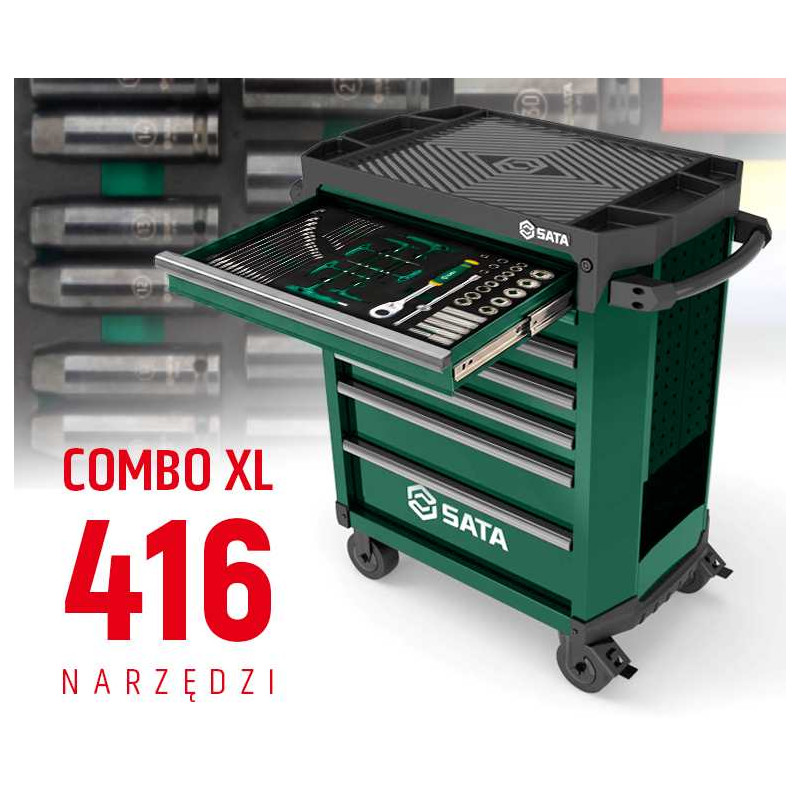 WÓZEK NARZĘDZIOWY 7 SZUFLAD ST95113G PRO ZIELONY +  ST09929G-XL ZESTAW WKŁADEK PIANKOWYCH EVA COMBO XL 416 NARZĘDZI