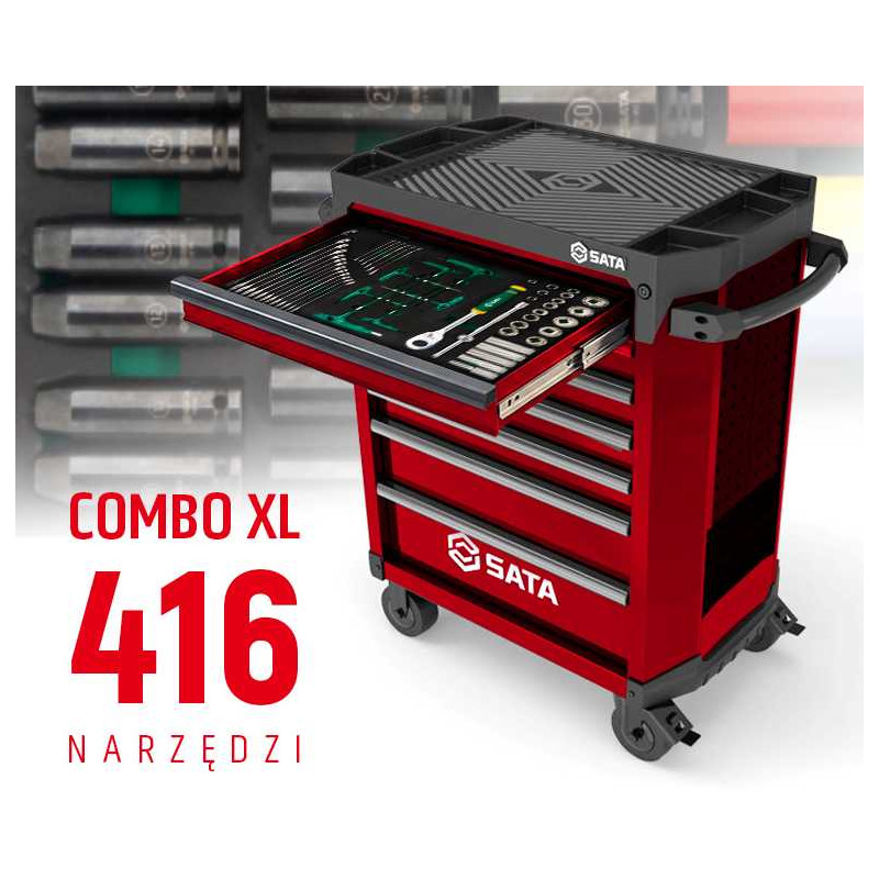 WÓZEK NARZĘDZIOWY 7 SZUFLAD ST95113G PRO CZERWONY +  ST09929G-XL ZESTAW WKŁADEK PIANKOWYCH EVA COMBO XL 416 NARZĘDZI