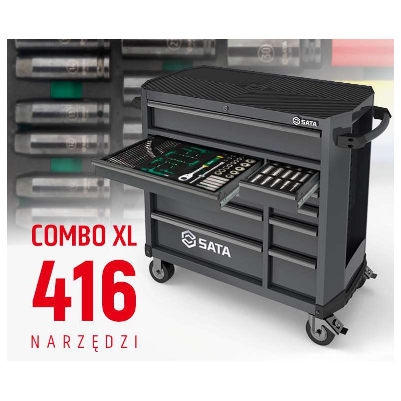 WÓZEK NARZĘDZIOWY 11 SZUFLAD ST95114G PRO CZARNY + ST09929G-XL ZESTAW WKŁADEK PIANKOWYCH EVA COMBO XL 416 NARZĘDZI
