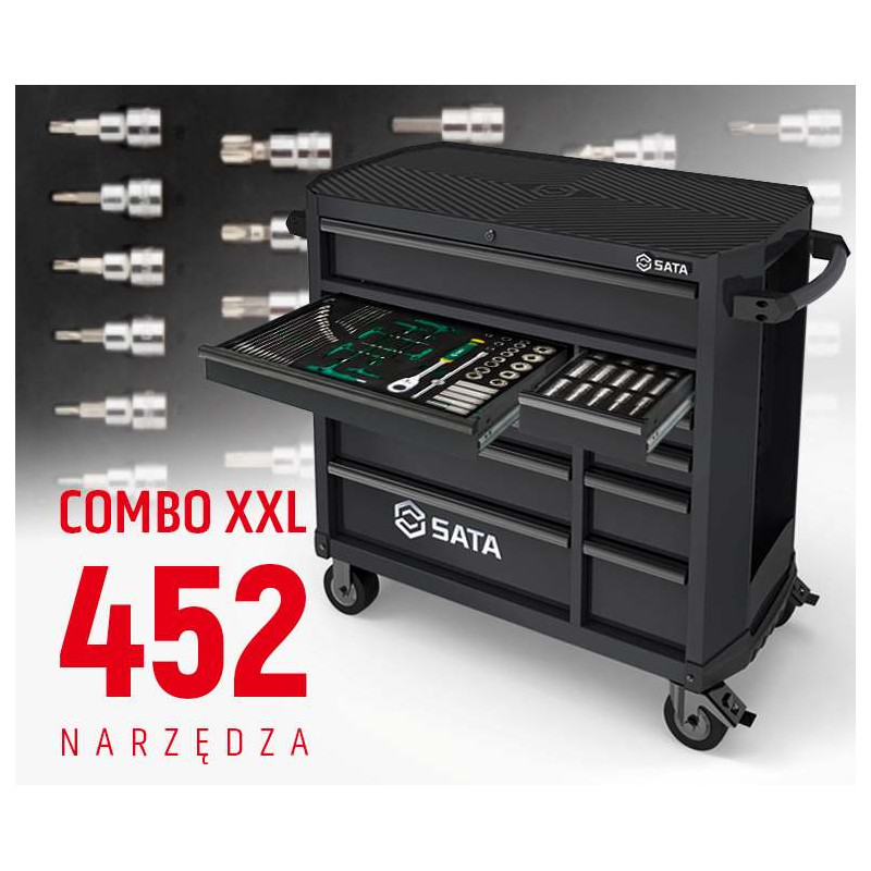 WÓZEK NARZĘDZIOWY 11 SZUFLAD ST95114G PRO CZARNY + ST09929G-XXL ZESTAW WKŁADEK PIANKOWYCH EVA COMBO XXL 452 NARZĘDZIA