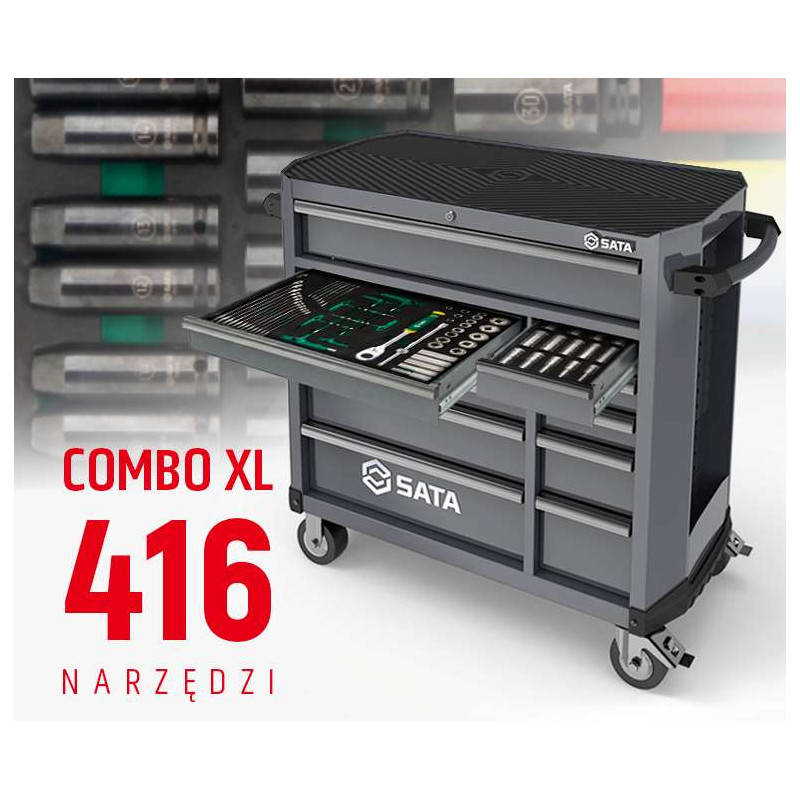 WÓZEK NARZĘDZIOWY 11 SZUFLAD ST95114G PRO SZARY +  ST09929G-XL ZESTAW WKŁADEK PIANKOWYCH EVA COMBO XL 416 NARZĘDZI