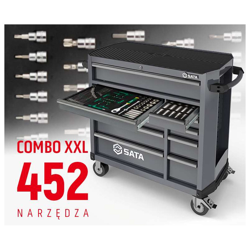 WÓZEK NARZĘDZIOWY 11 SZUFLAD ST95114G PRO SZARY +  ST09929G-XXL ZESTAW WKŁADEK PIANKOWYCH EVA COMBO XXL 452 NARZĘDZIA
