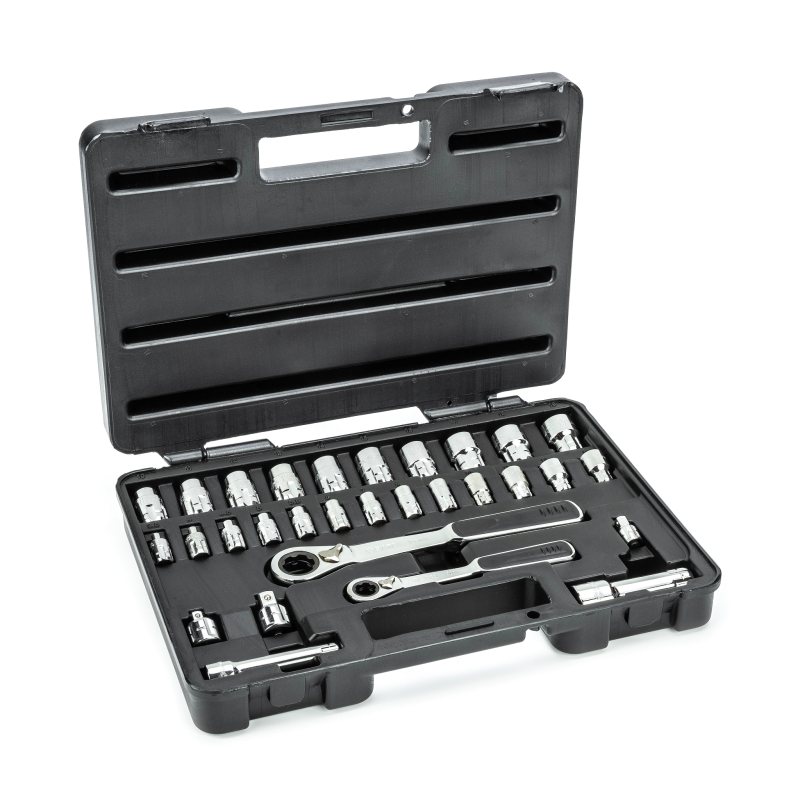 ZESTAW 30 KLUCZY NASADOWYCH PRZELOTOWYCH PASS-THRU 1/4" 3/8" METR.