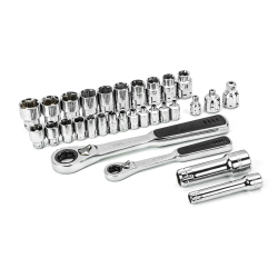 ZESTAW 30 KLUCZY NASADOWYCH PRZELOTOWYCH PASS-THRU 1/4" 3/8" METR.