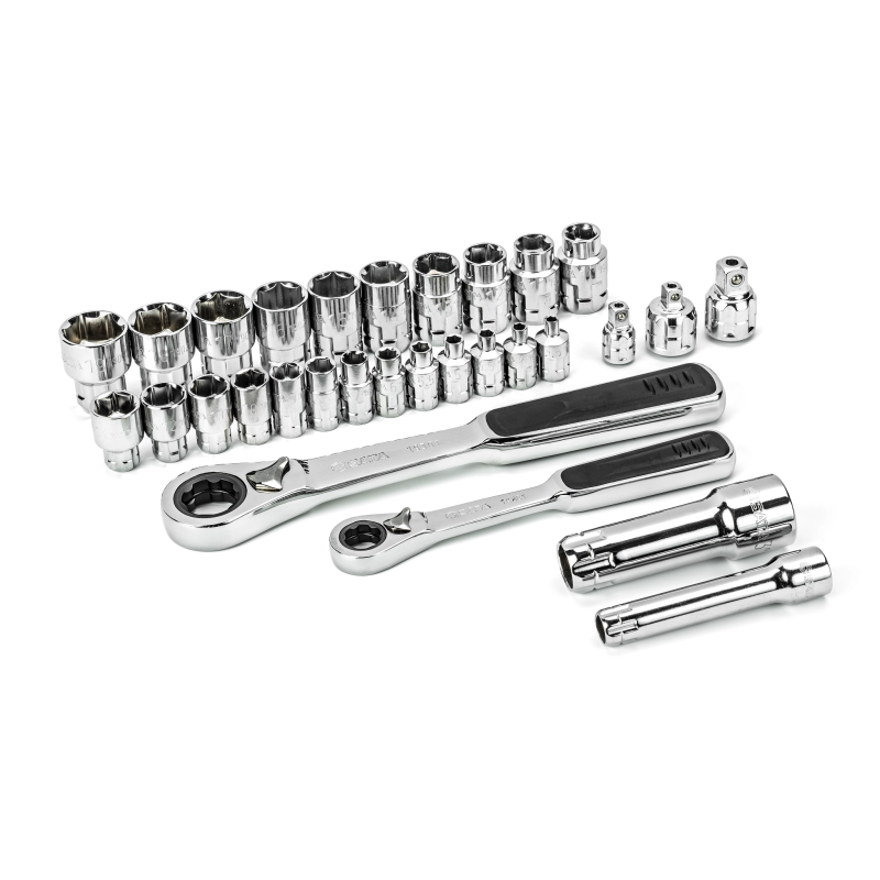 ZESTAW 30 KLUCZY NASADOWYCH PRZELOTOWYCH PASS-THRU 1/4" 3/8" METR.