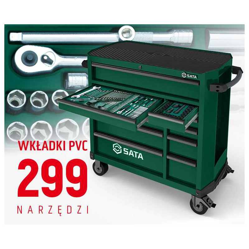 WÓZEK NARZĘDZIOWY 11 SZUFLAD ST95114G PRO ZIELONY + 299 NARZĘDZI WE WKŁADKACH
