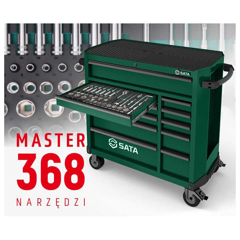 WÓZEK NARZĘDZIOWY 11 SZUFLAD ST95114G PRO ZIELONY + 368 NARZĘDZI W PIANKACH