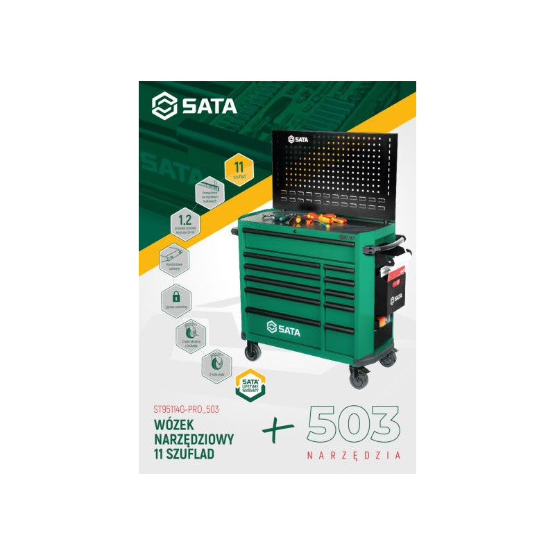 WÓZEK NARZĘDZIOWY 11 SZUFLAD ST95114G PRO ZIELONY + 503 NARZĘDZIA