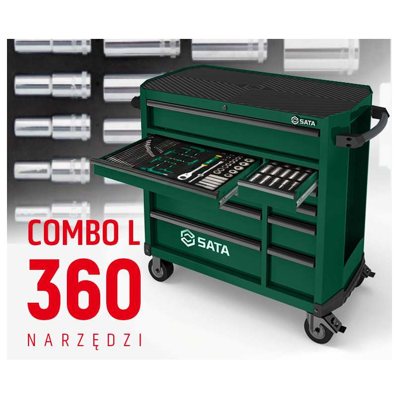 WÓZEK NARZĘDZIOWY 11 SZUFLAD ST95114G PRO ZIELONY +  ST09929G-L ZESTAW WKŁADEK PIANKOWYCH EVA COMBO L 360 NARZĘDZI