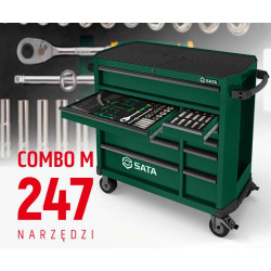 WÓZEK NARZĘDZIOWY 11 SZUFLAD ST95114G PRO ZIELONY +  ST09929G-M ZESTAW WKŁADEK PIANKOWYCH EVA COMBO M 247 NARZĘDZI