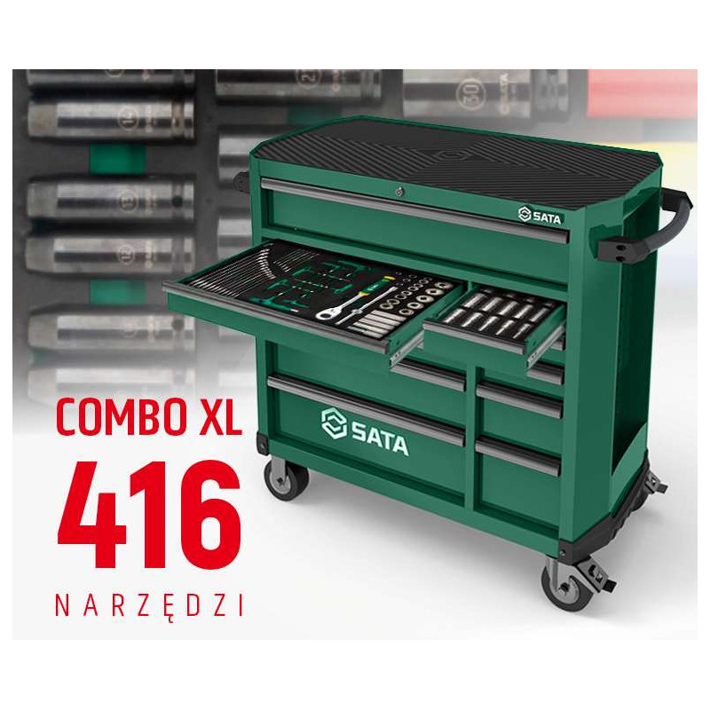 WÓZEK NARZĘDZIOWY 11 SZUFLAD ST95114G PRO ZIELONY +  ST09929G-XL ZESTAW WKŁADEK PIANKOWYCH EVA COMBO XL 416 NARZĘDZI