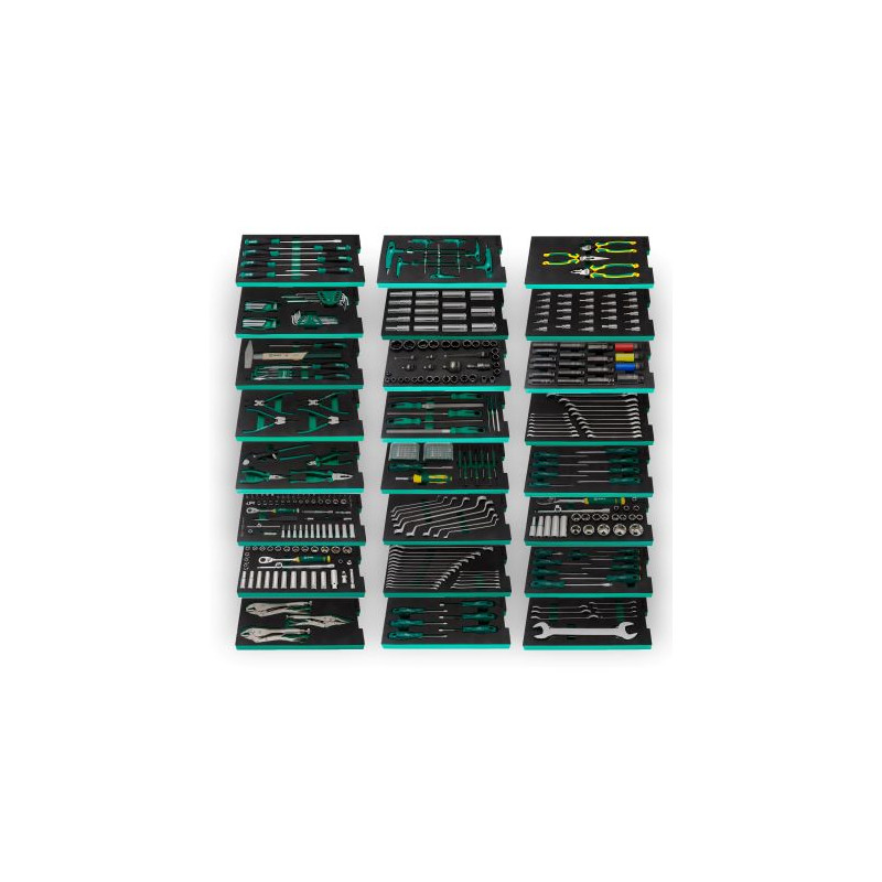 WÓZEK NARZĘDZIOWY 11 SZUFLAD ST95114G PRO ZIELONY +  ST09929G-XXL ZESTAW WKŁADEK PIANKOWYCH EVA COMBO XXL 452 NARZĘDZIA